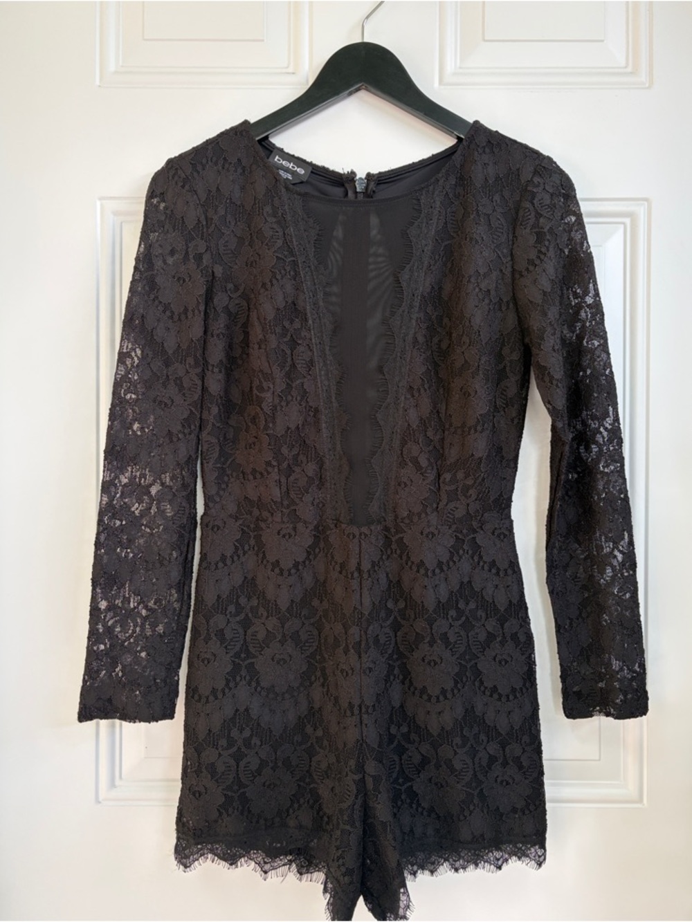 bebe Black Long-Sleeve Lace Romper